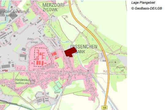 Lage des Baugebiets "Binnendüne 1" der ISAHR Hausbau in Cottbus-Dissenchen