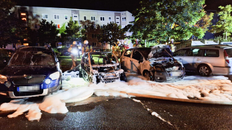 Insgesamt fünf Autos in Cottbus-Schmellwitz beschädigt und zerstört, Foto: Blaulichtreport Lausitz