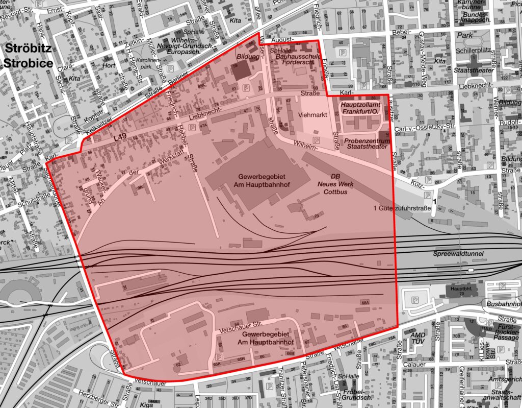 Bombenfund Sperrkreis in Cottbus, Grafik: Stadt Cottbus